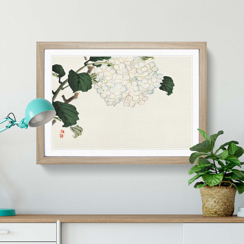 Hydrangea by Kono Bairei - Framed Print, 40cm H x 60cm W x 2cm D, Oak