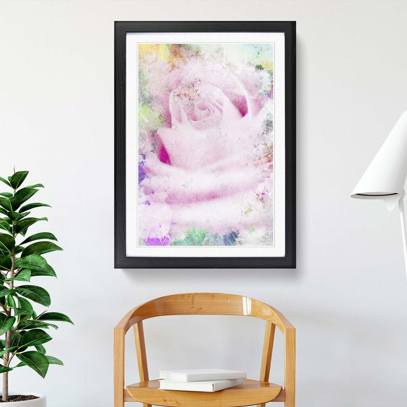 A Sole Pink Rose in Abstract - Framed Print, 36cm H x 27cm W x 2cm D, Black Framed