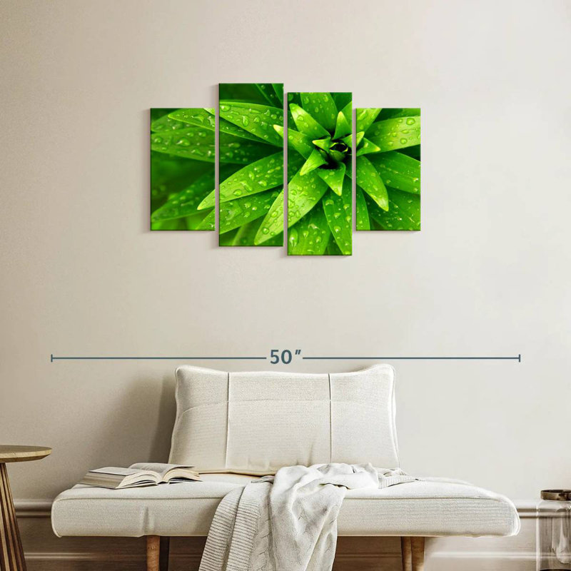 Gouttelettes Harnek sur feuilles vertes, H 22 po x l 36 po