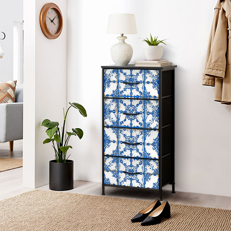 4 Drawer Dresser for Bedroom, Narrow Chest of Drawers, Wooden Top and Study Iron Frame 18"x37.5"-(WxH)