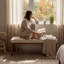 Banc de chambre rembourré crème 53 po, base de lit en bois avec siège en tissu pour la chambre à coucher, tabouret de siège de lit-2059438859