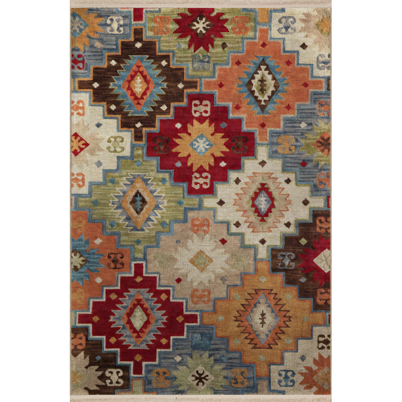 Multi-Colored Geometric Shape Motif Patterned Creative Modern Decorative Rug, Rectangle 5'1.02" x 7'6.55"