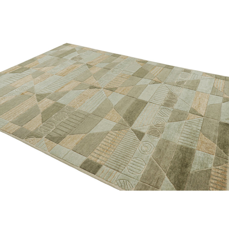 Rug & Kilim’S Scandinavian Style Rug In Green With High-Low Geometric Patterns