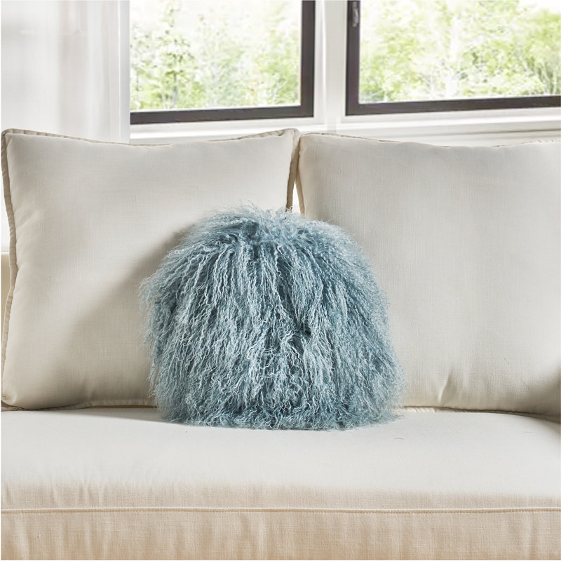 Mongolian Round Pillow Cover & Insert, Polyester, Blue