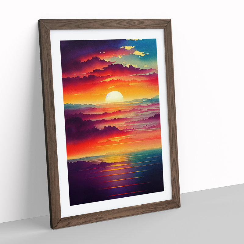 Sunset Watercolour Art No.2 - Framed Print, 64cm H x 46cm W x 2cm D, Walnut Framed