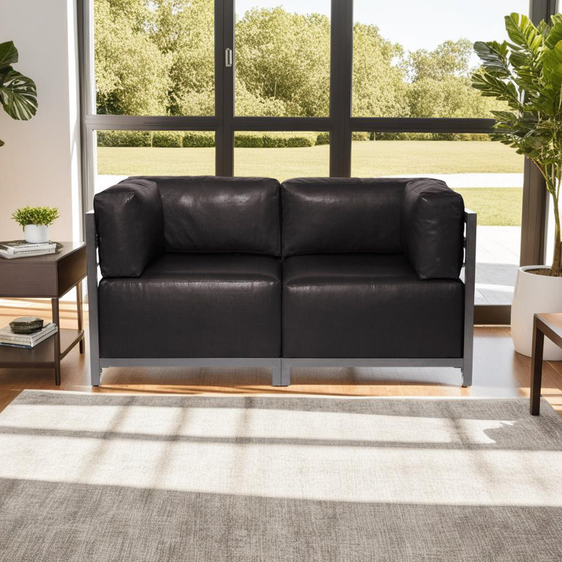 Causeuse Woodsen, Titane, Similicuir noir