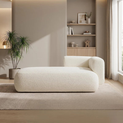 Modern Boucle Chaise Lounge Chair, Upholstered Single Sofa Couch with Soft Fabric, Minimalist Accent Chair for Living Room, Bedroom, Office, Small Space, Easy Assembly,