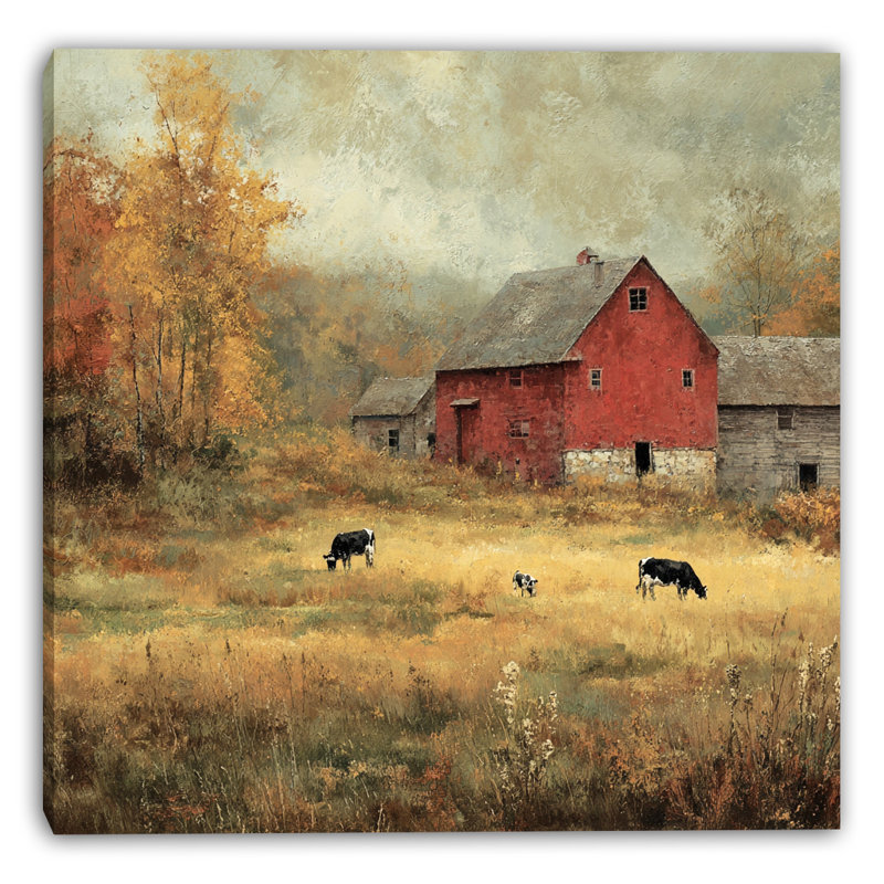 «Autumn Pasture» par la grange rouge, art mural sur toile tendue, H 40 po x l 40 po