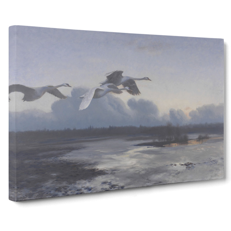 Swans In Flight Vol.1 By Bruno Liljefors, 35cm H x 50cm W x 3cm D