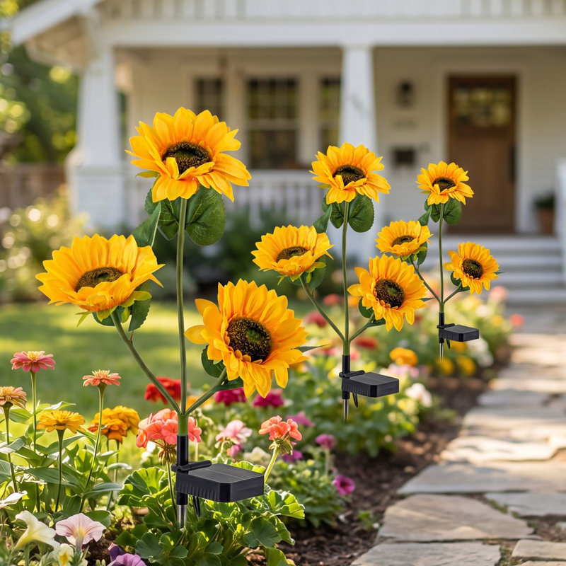 Lumières solaires à piquet tournesol avec DEL blanc chaud, décor de sentier de jardin extérieur imperméable