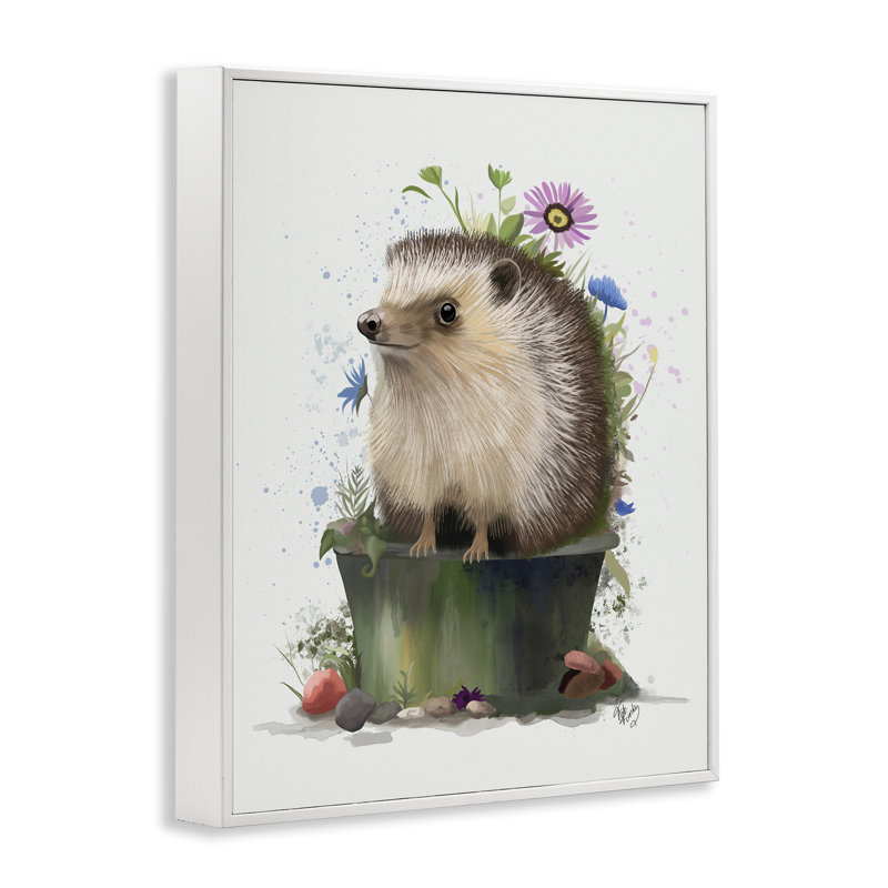 Hérisson dans un pot de jardinage, estampe numérique encadrée par Fab Funky, Giclée encadrée blanc bord de mer