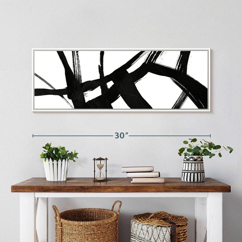 Encre noire stries V, 31" X 11", Floating Frame White