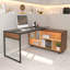 Bureau en coin en L avec rangement multiple, chêne