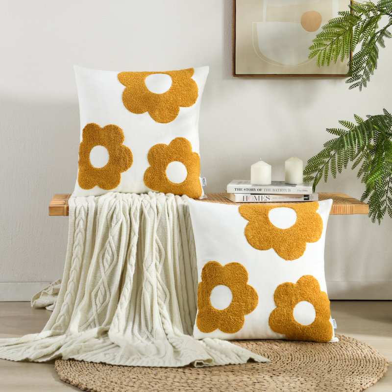 Coussin en pur coton, Jaune, Housse de coussin seulement - sans coussin