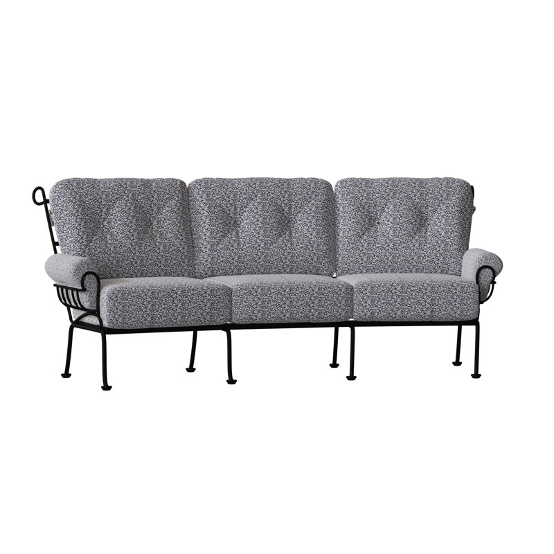 Terrace 114'' Wide Iron Patio Sofa with Cushions, Textured Black, Pique Gravel Sunbrella®