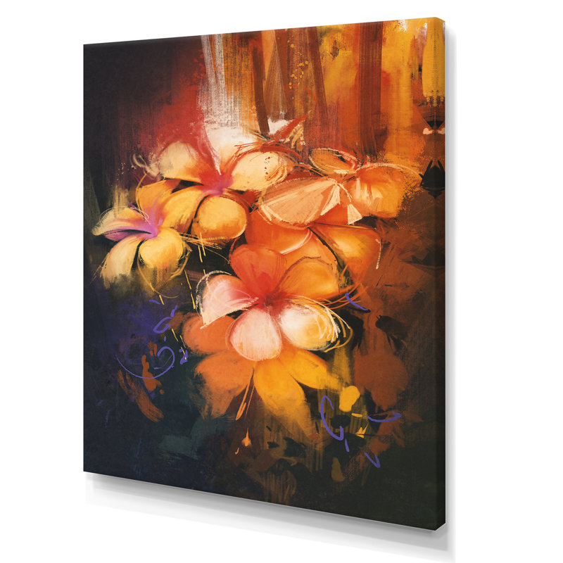 Fleurs de lotus orange grunge - reproduction de cadre photo sur toile, H 40 po x l 30 po x P 1,5 po, Toile tendue