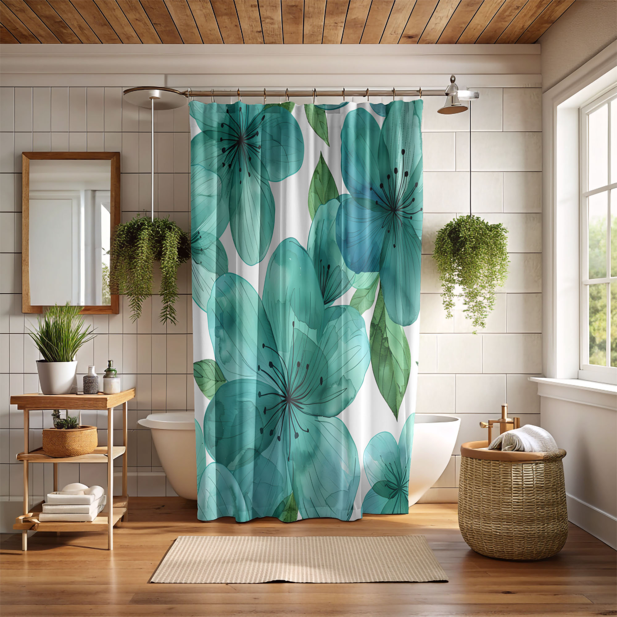 Bay Isle Home™ Watercolor Flowers - Premium Shower Curtain | Wayfair