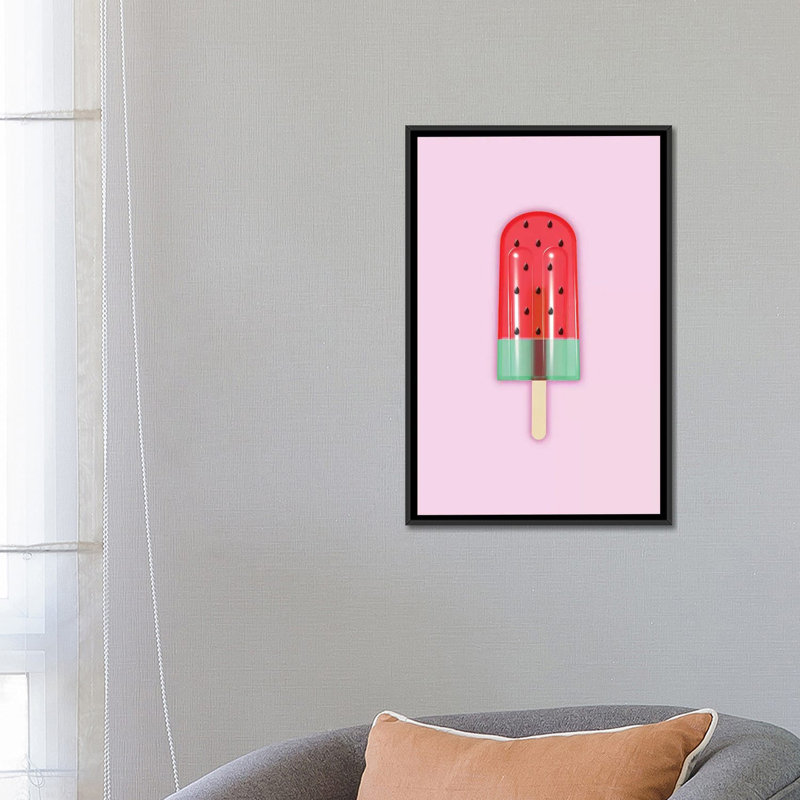 « pastèque popsicle », impression sur toile tendue, H 26 po x l 18 po x P 1,5 po, Toile avec cadre noir, Pas de tapis
