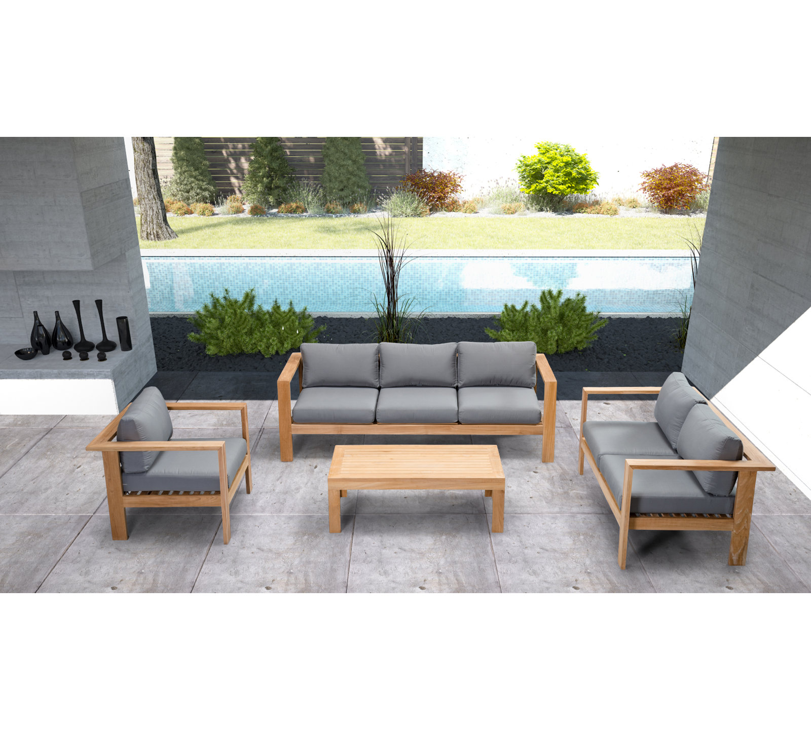 Sonoma 6-Person Teak Patio Seating Group, Canvas Charcoal Sunbrella® Canvas