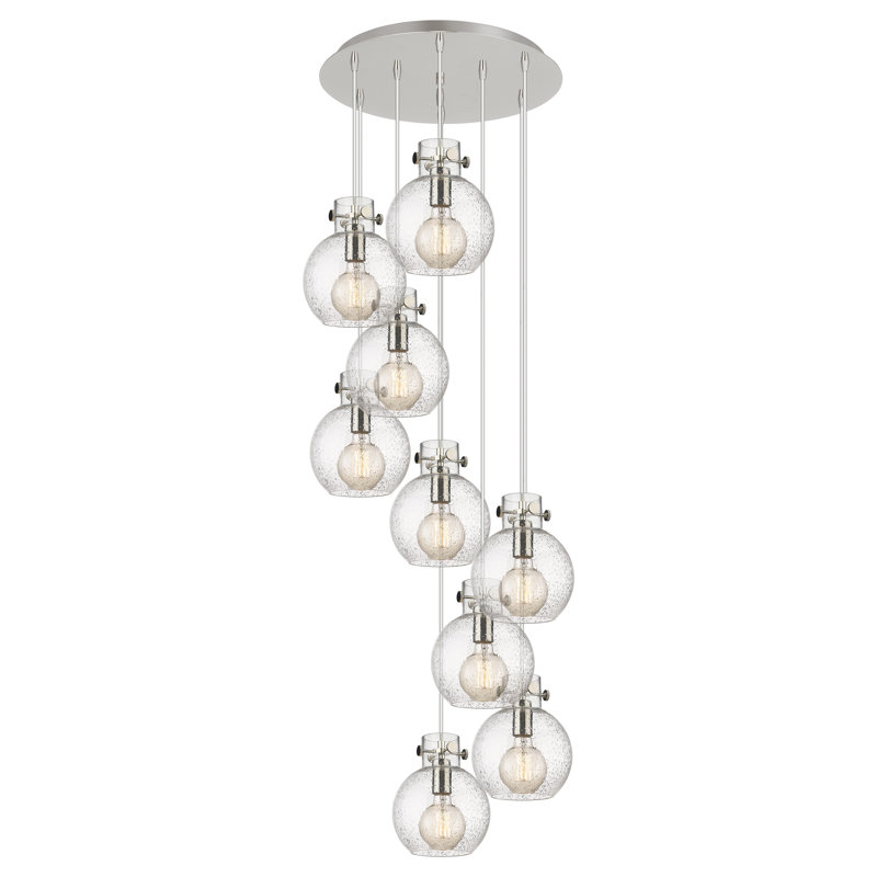 Luminaire suspendu 9 lumières Amrith, Bullé, Nickel poli