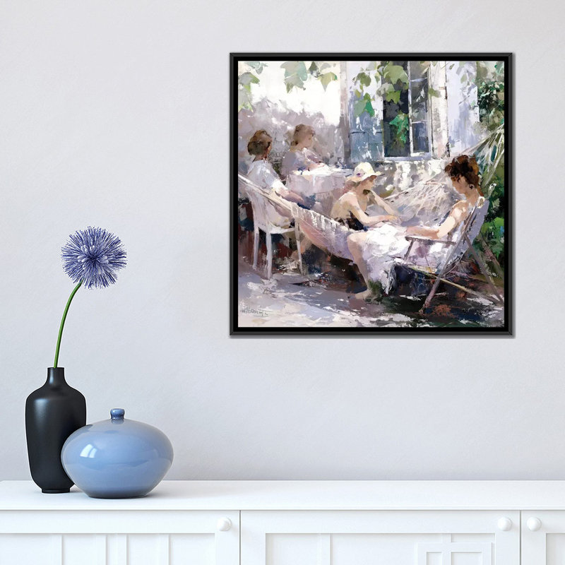 « tell me a story », impression sur toile, H 37 po x l 37 po x P 1,5 po, Toile avec cadre noir, Pas de tapis