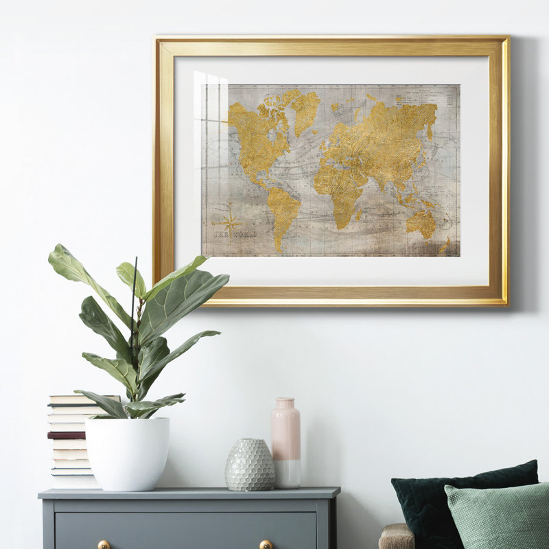 Golden World, reproduction encadrée de qualité supérieure - prête à être accrochée, Cadre doré