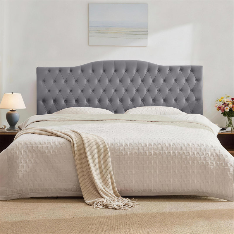 Tête de lit tapissier Aveigha, Velours gris, Grand