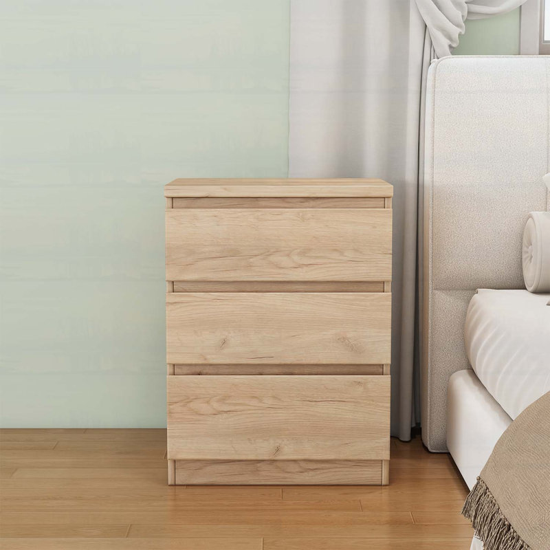 Table d'appoint au design minimaliste avec 3 tiroirs, pour la chambre Ã  coucher ou le salon, Naturel
