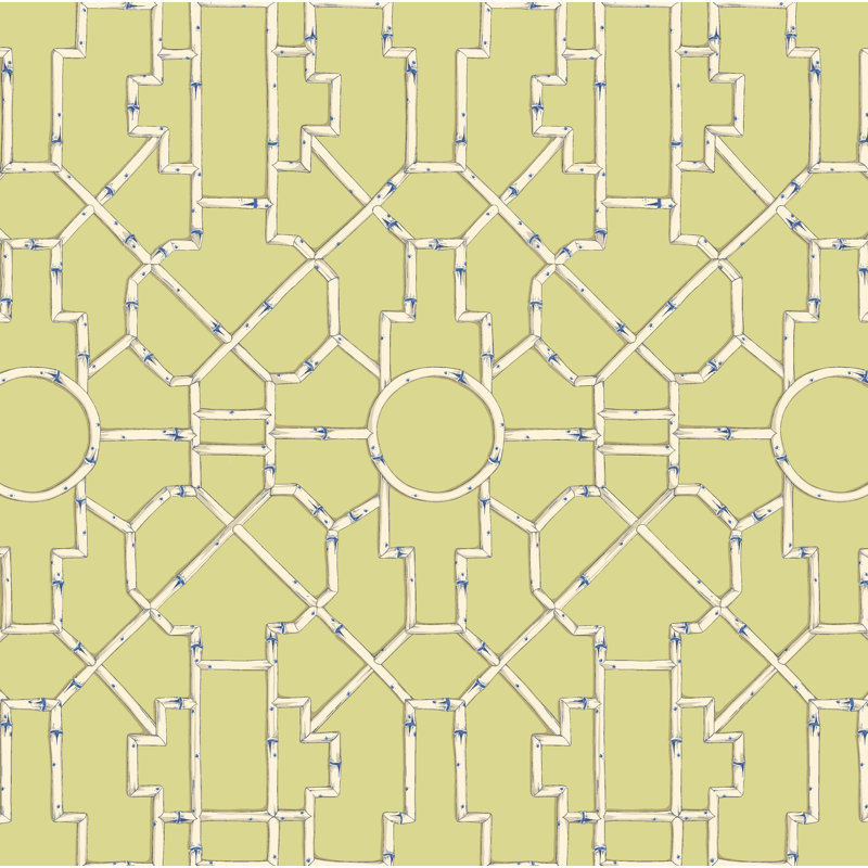 Baldwin Geometric Wallpaper Roll by Scalamandré, Cream/Blue/Lettuce