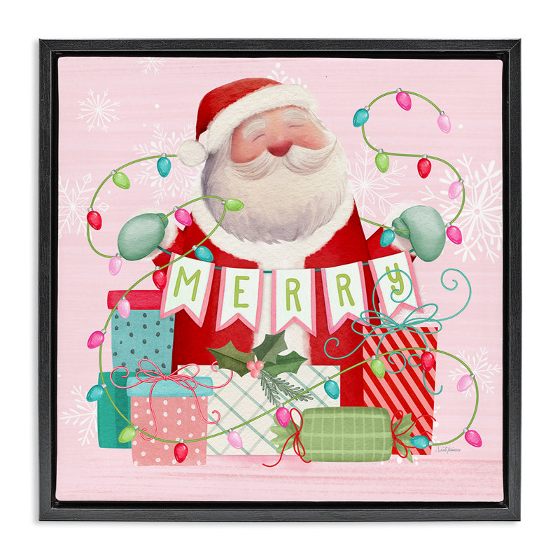 Cadre flottant Merry Pinkmas Santa, design par Nicole Tamarin, H 18 po x l 18 po, Cadre flottant noir de jais