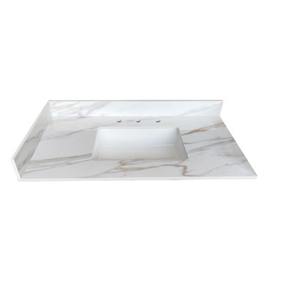 22" White Sintered Stone Vanity Top Backsplash, 4" High, Veined Design, American Traditional, Stain- Decor 22 Inch Bathroom Height, Style, Stain