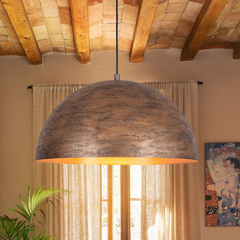 1 - Light Industrial Painta Distressed Metal Dome Pendant Light, Antique Copper