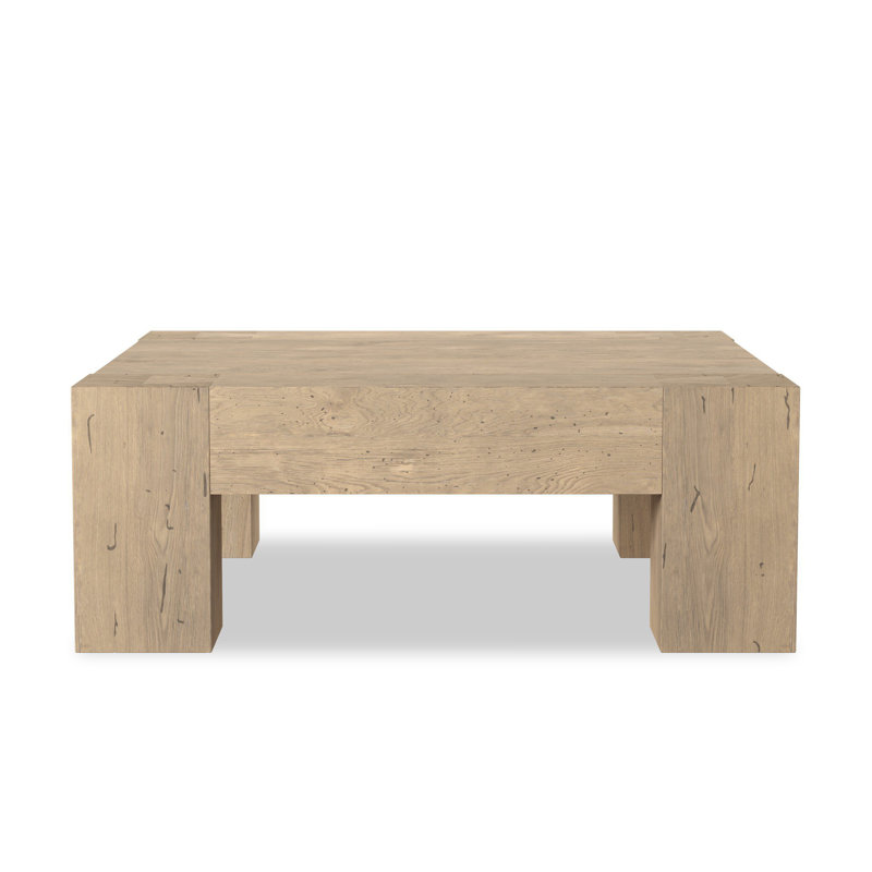Table basse 4 pieds Bellefonte, Chêne d'armoise rustique blanchi à la chaux
