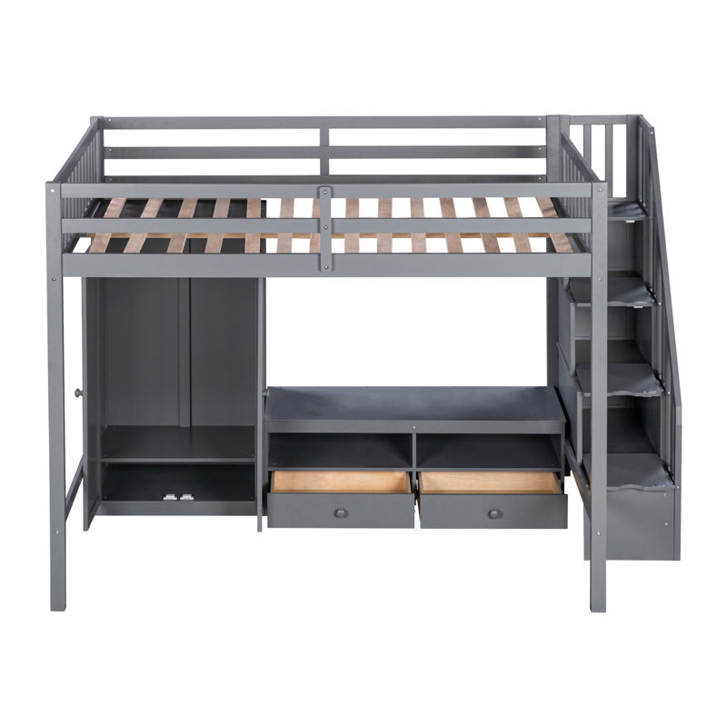 Loft Bed Frame With Wardrobe, Gray