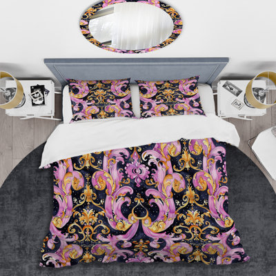 Pink And Gold Vintage Baroque Floral Glam Print - Glam Duvet Cover Set