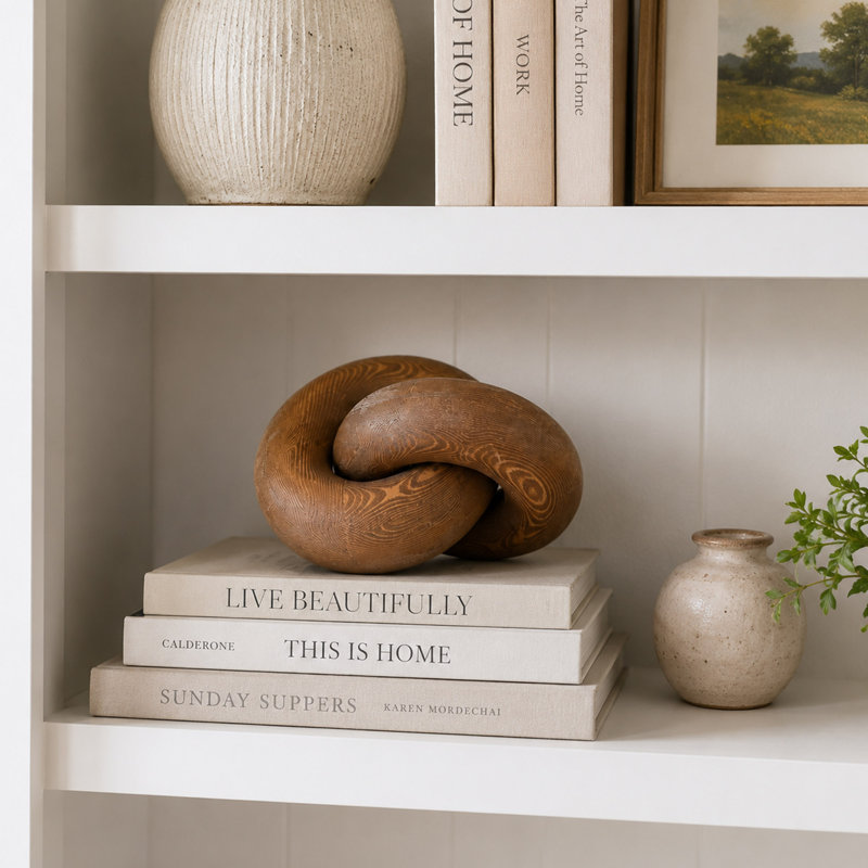 Maille décorative en bois brun pour tables basses et bibliothèques, Brun