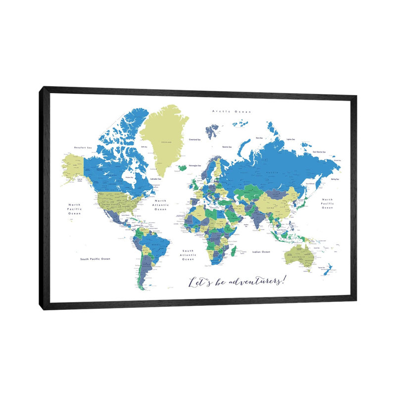 Let's Be Adventurers Detailed World Map by Blursbyai - Gallery-Wrapped Canvas Giclée on Canvas, 101.6 cm H x 66.04 cm W