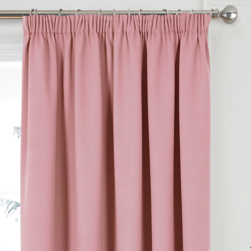 Khaidyn Pencil Pleat Room Darkening Curtain, Soft Pink, 114 W x 137 D cm