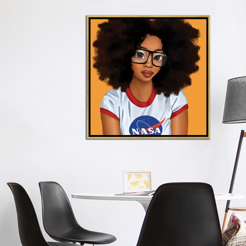 « Nerd Girl » par Princess karibo-impression d’art graphique, Pas de tapis, H 37 po x l 37 po x P 1,5 po, Toile encadrée d'or