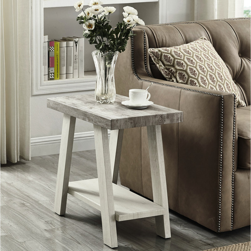 Table d'appoint contemporaine en bois bicolore 23,5 pouces avec base beige et tablette grise