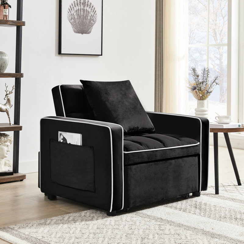 Chaise de lit moderne en velours noir: pliable, réglable, convertible en fauteuil inclinable et simple pour adultes, pliante à trois personnes avec dossier, se transforme en lit Chaise contemporaine