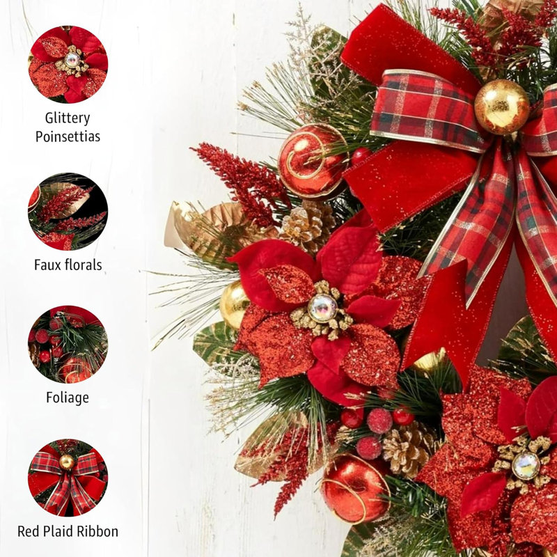 Couronne en polychlorure de vinyle poinsettia 22 po