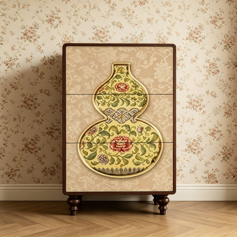Armoire à chaussures en bois massif de style chinois rétro, Walnut