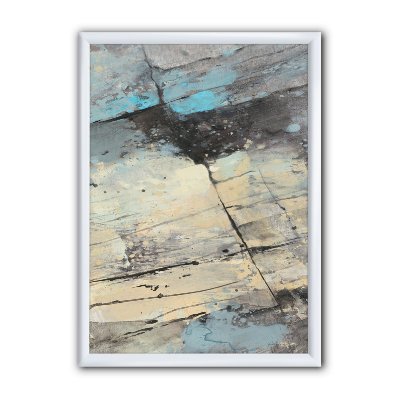 Panneau bleu sarcelle Rock II - reproduction d'art sur toile, H 46 po x l 36 po x P 1,5 po, Cadre blanc