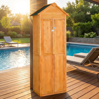 Wood Outdoor Storage Shed With Lockable Doors, Waterproof Vertical Tool Cabinet For Patio, Backyard & Garden