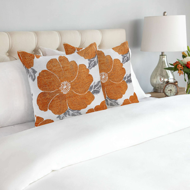 Darionte Floral Square Throw Cushion, Orange/Silver/Grey