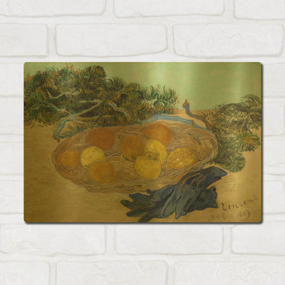 «Nature morte d'oranges et de citrons avec des gants bleus» par Vincent Van Gogh, art mural en métal doré, 16 po x 12 po