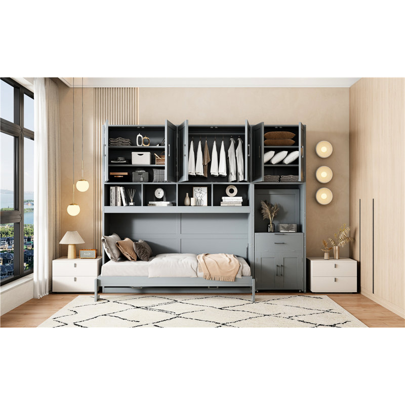Lit avec tiroirs et garde-robe - Chambre à coucher simple avec rangement fonctionnel