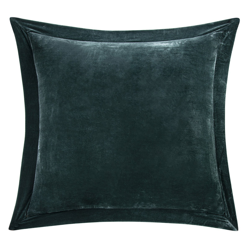 Stella Solid Color Quilted Faux Silk Velvet Romantic Western Decorative Pillow Sham, Storm Blue