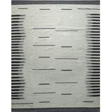 Ivory Handwoven Wool Striated Border Detail Geometric Modern Contemporary Carpet Rug